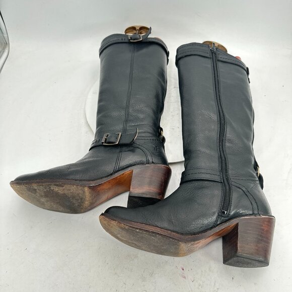 FRYE Carmen 14L Women Size 7.5B Black Leather Inside Zip Black Oiled Suede Boot - Picture 7 of 11